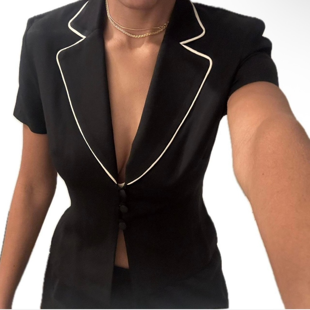 All that Jazz Black Button Down Shirt with White Trim